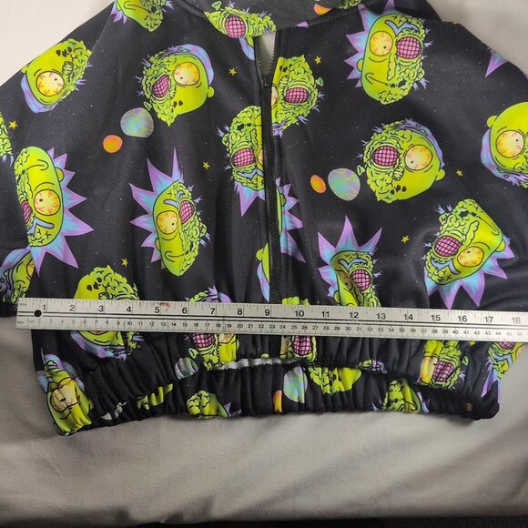 Rick & Morty Sweater Hoodie Full Zip Crop Women XL Black Pickle Space Adult Swim - Picture 5 of 15